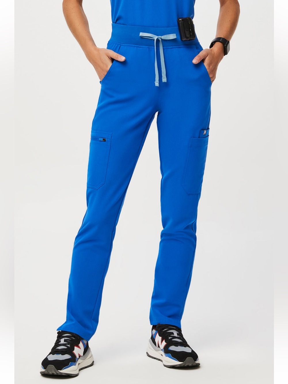 Figs Yola Skinny Scrub Pants Elastic Waistband Royal Blue Large Regular Inseam